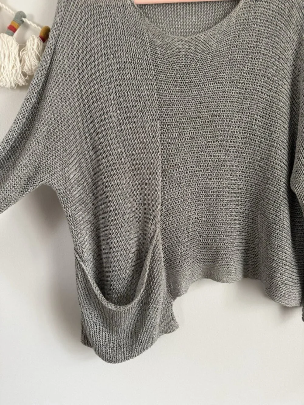 Alembika Open Knit Asymmetrical Grey Slouchy Oversized Lagenlook Coastal Top S - Picture 4 of 9